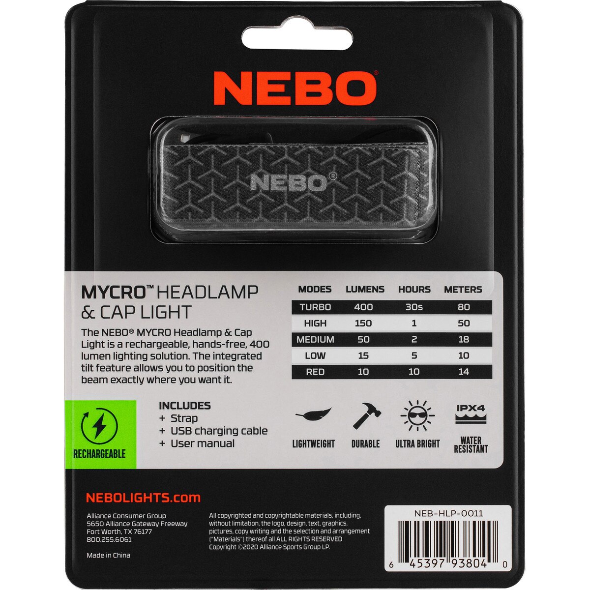 NEBO MYCRO USB Rechargeable Headlamp/Cap Light